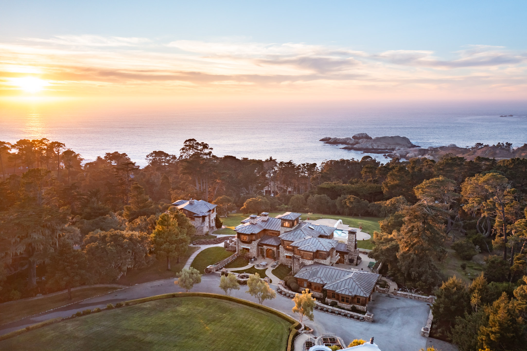 72 Fern Canyon Road - Dusk Aerial Image overlooking the ocean