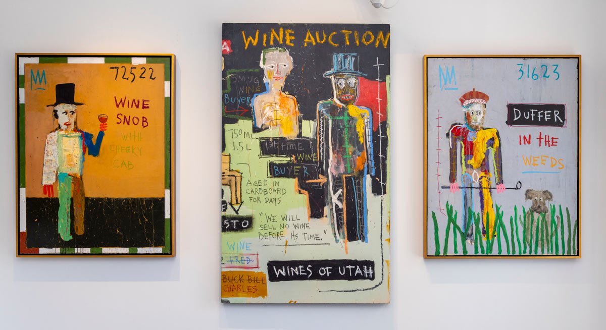 Michael Snodgrass paintings - Wine Snob, Wine Auction, Duffer in the Weeds
